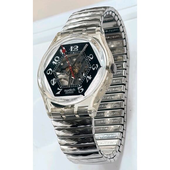 Swatch watch BLACK JADE GK158 1993 Standards rare transparent Swiss made Large - Picture 3 of 7